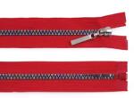 Fashion Műanyag fogú bontható cipzár GT10, szivárványszínű fogakkal, 5mm, 60cm hosszú, 590429, piros