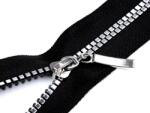 Fashion Fém hatású, műanyag, szögletes fogú, bontható cipzár, GT10, 5mm, 40cm hosszú, 590442, fekete-ezüst