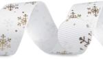 Fashion Karácsonyi dekor ripsz szalag, hópelyhekkel, 25mm, 1m, 430459, fehér-arany