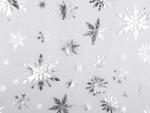  Organza dekorációs textil, hópelyhekkel, 150cm széles, 0.5m, ezüst, 380759