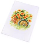 Fashion Keresztszemes himzés szett, hímzőfonallal, tűvel, 14x20cm - szekér virágokkal - 020947-1