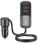 USAMS c40 autós töltő 3 usb+2 type-c aljzat (12v/1.5a, 165w, pd gyorstöltő, led kijelző + 1.5m hosszabbító) fekete (CC213CC01) - rufusz