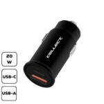 Cellect autós szivargyújtó töltő adapter gyorstöltő funkcióval, USB-A + USB-C, 20W, fekete (MPCB-PD20W-BK) - speedshop