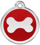 Red Dingo Csillámos Rozsdamentes csont mintás acél biléta piros - dogshop