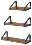 VASAGLE Polițe de perete cu console ABBY, 3 bucăți, 30/35/40x12cm, negru/maro Raft