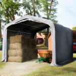TOOLPORT Takarmánytároló sátor, 4x4m, PVC ponyva, szürke, rögzítés puha talajhoz Takarmánytároló sátor, Mobil istálló, Szénatároló sátor - (49904)