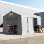 TOOLPORT Ipari sátor, 4x8m, PVC ponyva, szürke, padlókerettel, statikai megerősítéssel (beton alap) Raktár sátor - (94009)
