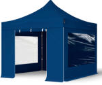TOOLPORT Összecsukható pavilon, acél, 3x3m, 4 oldalpanellel együtt, sötétkék Pavilon sátor, Piaci sátor, Pop up sátor - (600010)