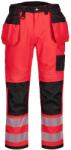 Portwest T501 - PW3 Hi-Vis Holster lengőzsebes nadrág, piros/fekete (T501RBK48)