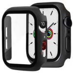 Apple Watch 7 (45mm), Műanyag védőkeret, kijelzővédő üveggel, közepesen ütésálló, szíj nélkül, fekete