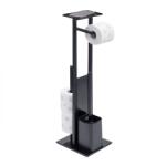 Plastor Trading Stand perie WC si suport hartie igienica, metalic, inaltime 68 cm, negru (41472)