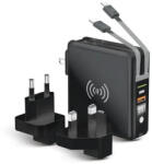 Forcell 5in1 Travel Set multifunkciós hordozható külső akkumlátor és vezeték nélküli töltő micro USB/USB-C/lightning kábellel, 10000mAh, fekete