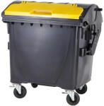  1100 L-es nagyméretű szeméttároló íves tetejű konténer külön nyitható sárga kisfedéllel (07_0014-3_-_4V_-_V_szemetgyujto)