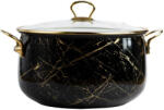 Goldmann Cratita emailata Goldmann, 20x13cm, 4 litri, manere titan aurii, capac sticla, inclusiv inductie, Negru (GM-8017-20 BLACK)