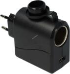 vhbw Adapter hálózati töltő 220V-> autós töltő 12V 3A töltőáram feszültségátlakító + USB aljzat