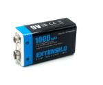 Extensilo 9V Block akku Micro-USB aljzat, 6F22, 6LR61, Li-Ion, 8.4V, 1000mAh USB kábellel