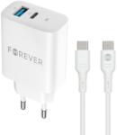 Forever szett hálózati töltőfej 1x USB-C 1x USB 30W + USB-C - USB-C kábel 60W fehér (GSM180736)