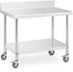 Royal Catering Rozsdamentes acél asztal kerekekkel - PREMIUM - 60 x 100 cm - 155 kg - hátsó perem - Royal Catering (RCAT-100/60-WS)