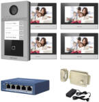 Hikvision Videointerfon IP Hikvision 4 familii, 4 monitoare 7 inch, kit complet