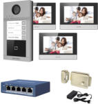 Hikvision Videointerfon IP Hikvision 3 familii, 3 monitoare 7 inch, kit complet
