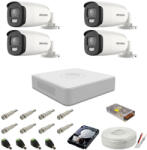 Hikvision Kit camere supraveghere cu lumina alba Color VU Hikvision, 5MP, 4 camere , WL 40m, color noaptea