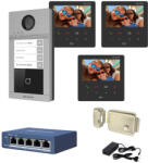 Hikvision Videointerfon IP Hikvision 3 familii, 3 monitoare 4.3 inch, kit complet