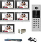 Hikvision Videointerfon IP Hikvision 5 familii, 5 monitoare 7 inch cu touch screen