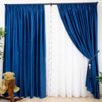 Hiko Set 4 piese Hiko, doua draperii COMFY catifea albastru royal si perdele Ana voal alb cu pom pom, cu rejansa (10005241)