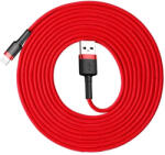  USB töltő- és adatkábel, Lightning, 300 cm, 2000 mA, törésgátlóval, gyorstöltés, cipőfűző minta, Baseus Cafule, CALKLF-R09, piros