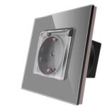Luxion Priza Simpla cu Capac de Protectie cu Rama din Sticla LUXION, Gri, LX-1MP049G-GY (LX-1MP049G-GY)