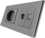Luxion Priza Schuko + TV + Internet cu Rama Din Sticla LUXION, Gri, LX-1MP010/26/25G-GY (LX-1MP010/26/25G-GY)