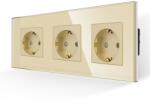 Luxion Priza Tripla cu Rama din Sticla LUXION, Auriu, LX-3MP010G-G (LX-3MP010G-G)