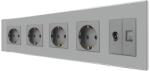 Luxion Priza Cvadrupla Schuko + TV + Internet cu Rama Din Sticla LUXION, Gri, LX-4MP010/26/25G-GY (LX-4MP010/26/25G-GY)