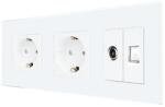 Luxion Priza Dubla Schuko + TV + Internet cu Rama Din Sticla LUXION, Alb, LX-2MP010/26/25G-W (LX-2MP010/26/25G-W)