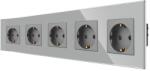 Luxion Priza Cvintupla LUXION cu rama din sticla, Gri, LX-5MP010G-GY (LX-5MP010G-GY)
