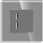 Luxion Priza USB cu Rama din Sticla LUXION, Gri, LX-MP057G-GY (LX-MP057G-GY)