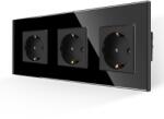 Luxion Priza Tripla cu Rama din Sticla LUXION, Negru, LX-3MP010G-B (LX-3MP010G-B)