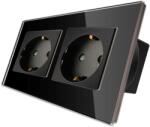 Luxion Priza Dubla cu Rama din Sticla LUXION, Negru, LX-2MP010G-B (LX-2MP010G-B)