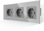 Luxion Priza Tripla cu Rama din Sticla LUXION, Gri, LX-3MP010G-GY (LX-3MP010G-GY)