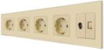 Luxion Priza Cvadrupla Schuko + TV + Internet cu Rama Din Sticla LUXION, Auriu, LX-4MP010/26/25G-G (LX-4MP010/26/25G-G)
