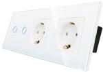 Luxion Intrerupator Dublu + 2 Prize cu Rama din Sticla LUXION, Alb, LX-ST-201/2MP010-W (LX-ST-201/2MP010-W)