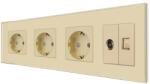 Luxion Priza Tripla Schuko + TV + Internet cu Rama Din Sticla LUXION, Auriu, LX-3MP010/26/25G-G (LX-3MP010/26/25G-G)