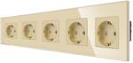 Luxion Priza Cvintupla LUXION cu rama din sticla, Auriu, LX-5MP010G-G (LX-5MP010G-G)