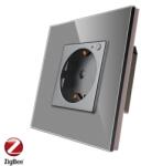 Luxion Priza inteligenta pentru perete LUXION Zigbee cu rama din sticla, Gri, LX-1ZT-SC001G-GY (LX-1ZT-SC001G-GY)
