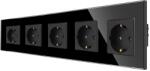 Luxion Priza Cvintupla LUXION cu rama din sticla, Negru, LX-5MP010G-B (LX-5MP010G-B)