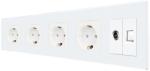 Luxion Priza Cvadrupla Schuko + TV + Internet cu Rama Din Sticla LUXION, Alb, LX-4MP010/26/25G-W (LX-4MP010/26/25G-W)