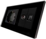 Luxion Priza Schuko + TV + Internet cu Rama Din Sticla LUXION, Negru, LX-1MP010/26/25G-B (LX-1MP010/26/25G-B)