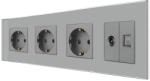 Luxion Priza Tripla Schuko + TV + Internet cu Rama Din Sticla LUXION, Gri, LX-3MP010/26/25G-GY (LX-3MP010/26/25G-GY)