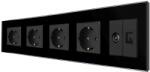 Luxion Priza Cvadrupla Schuko + TV + Internet cu Rama Din Sticla LUXION, Negru, LX-4MP010/26/25G-B (LX-4MP010/26/25G-B)