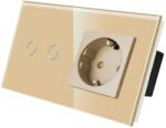 Luxion Intrerupator Dublu + Priza cu Rama din Sticla LUXION, Auriu, LX-ST-201/MP010-G (LX-ST-201/MP010-G)